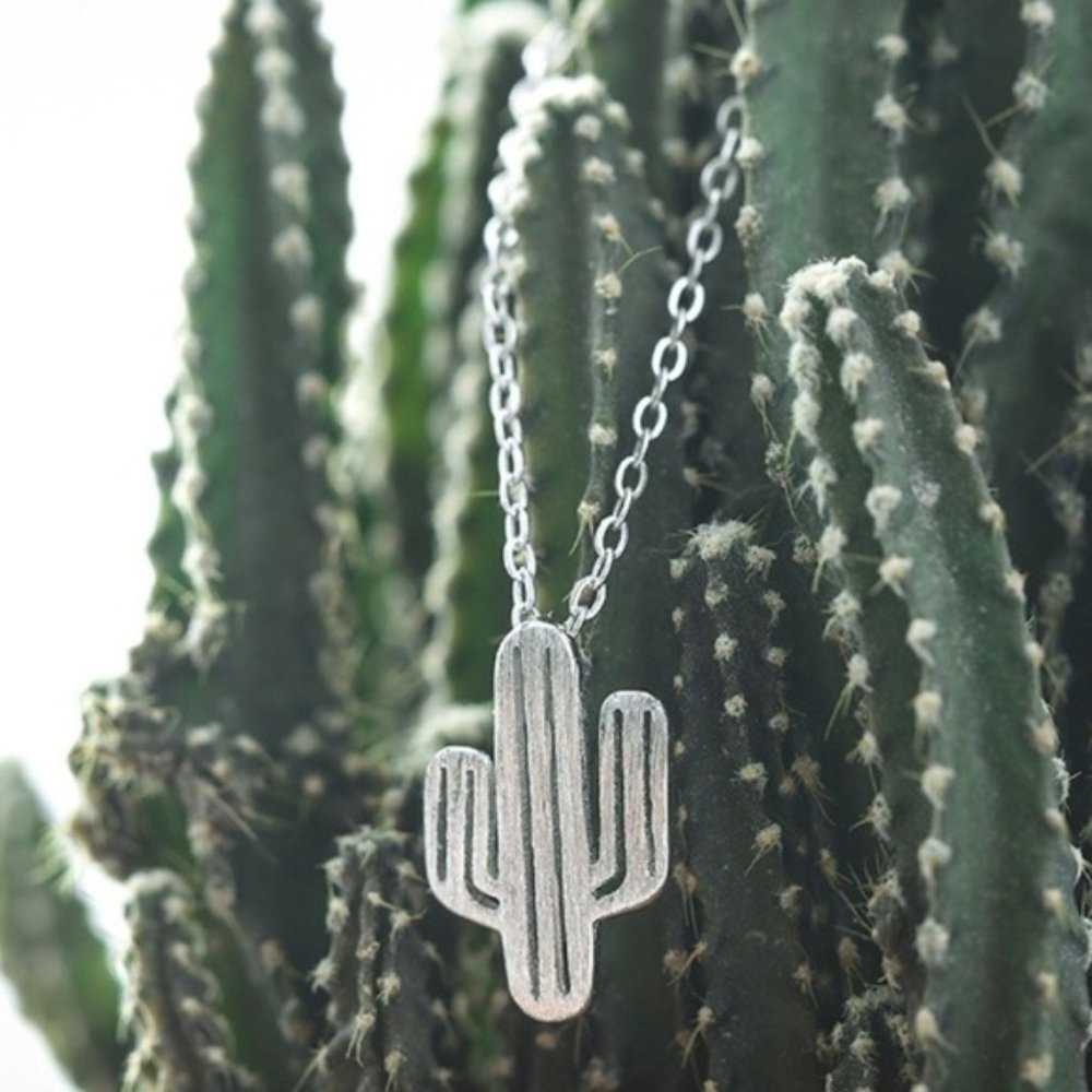 Cactus Dainty Silver Pendant Necklace